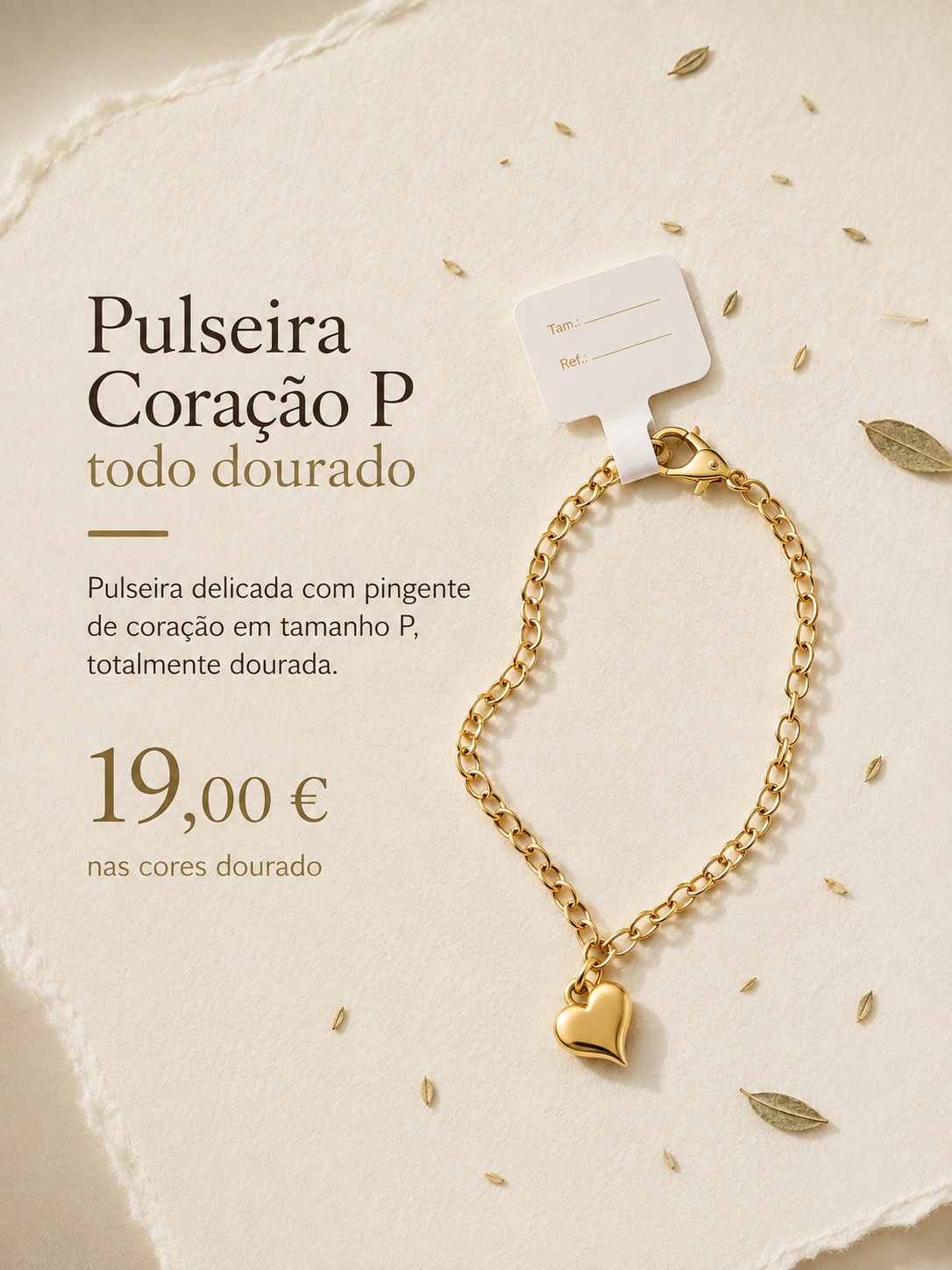 Pulseira coração dourado