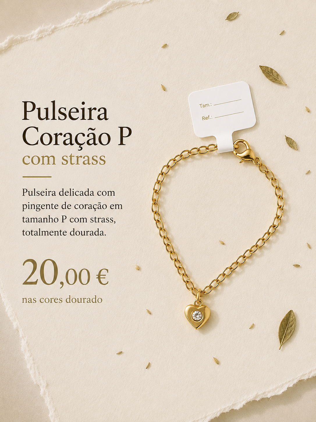 Pulseira coração P com strass